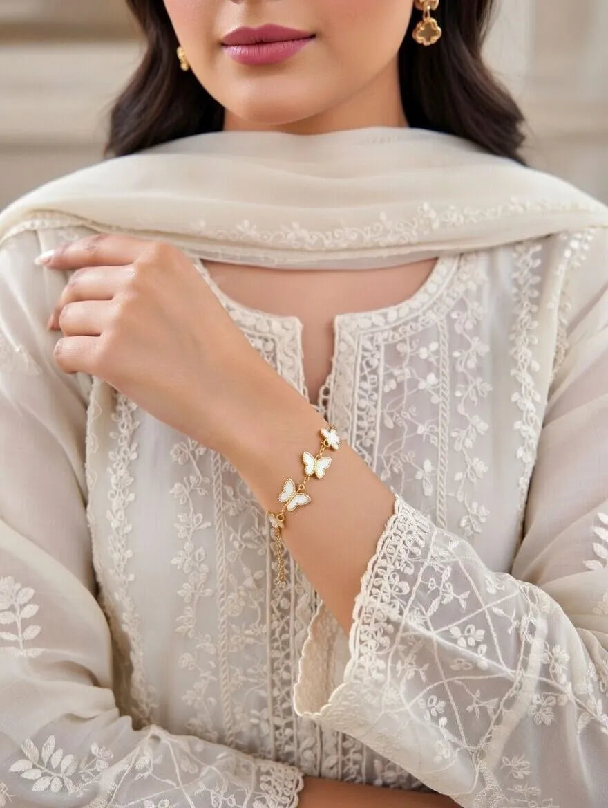 Aureva Butterfly Charm Link Bracelet – Elegant 18K Gold Plated Bracelet for Women & Girls in Pakistan