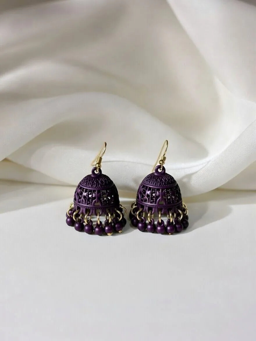 Beautiful Carved Jhumka Earrings Girls | Gold Tone Artificial Jhumkas Pakistan)