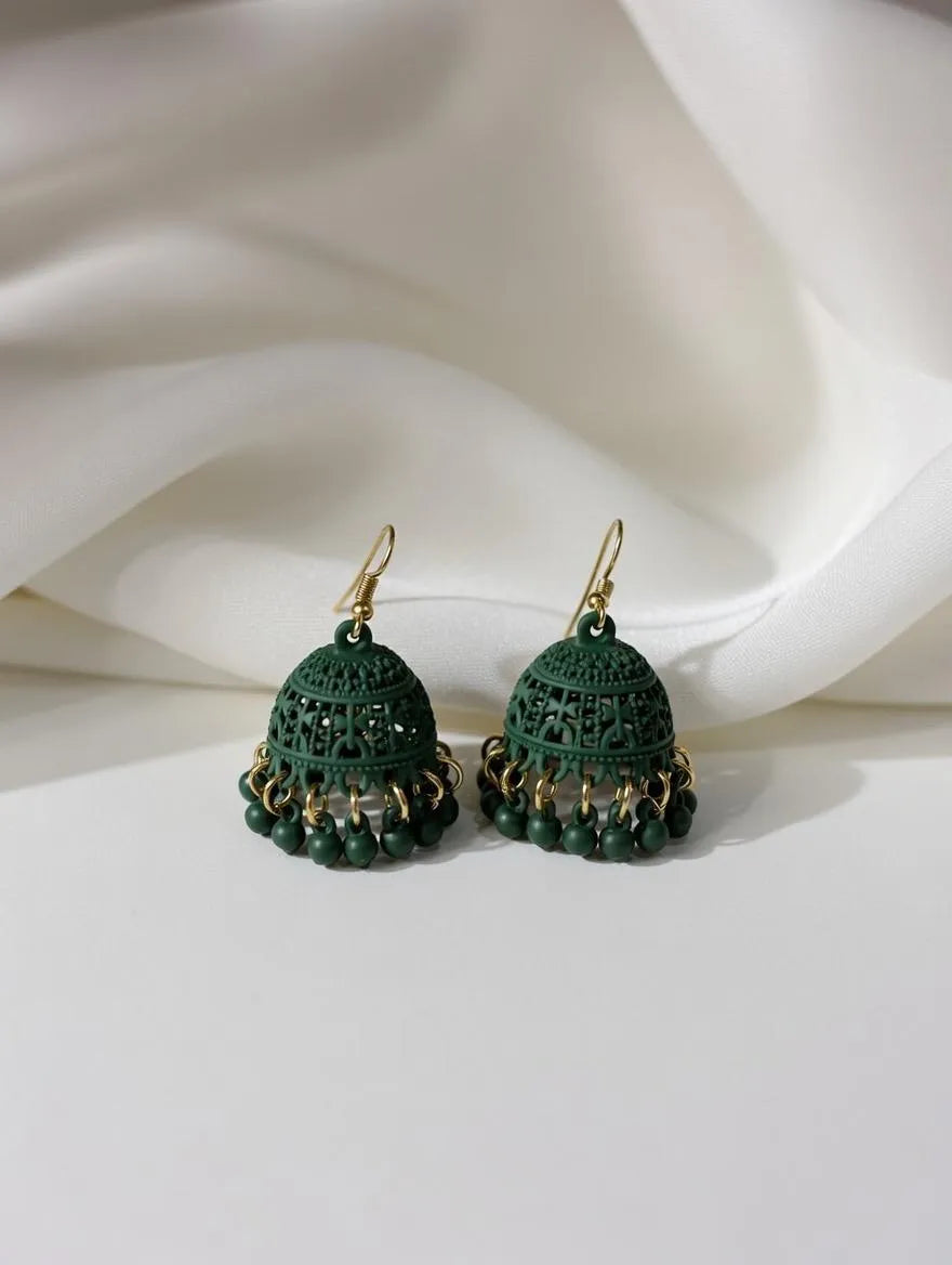 Beautiful Carved Jhumka Earrings Girls | Gold Tone Artificial Jhumkas Pakistan)