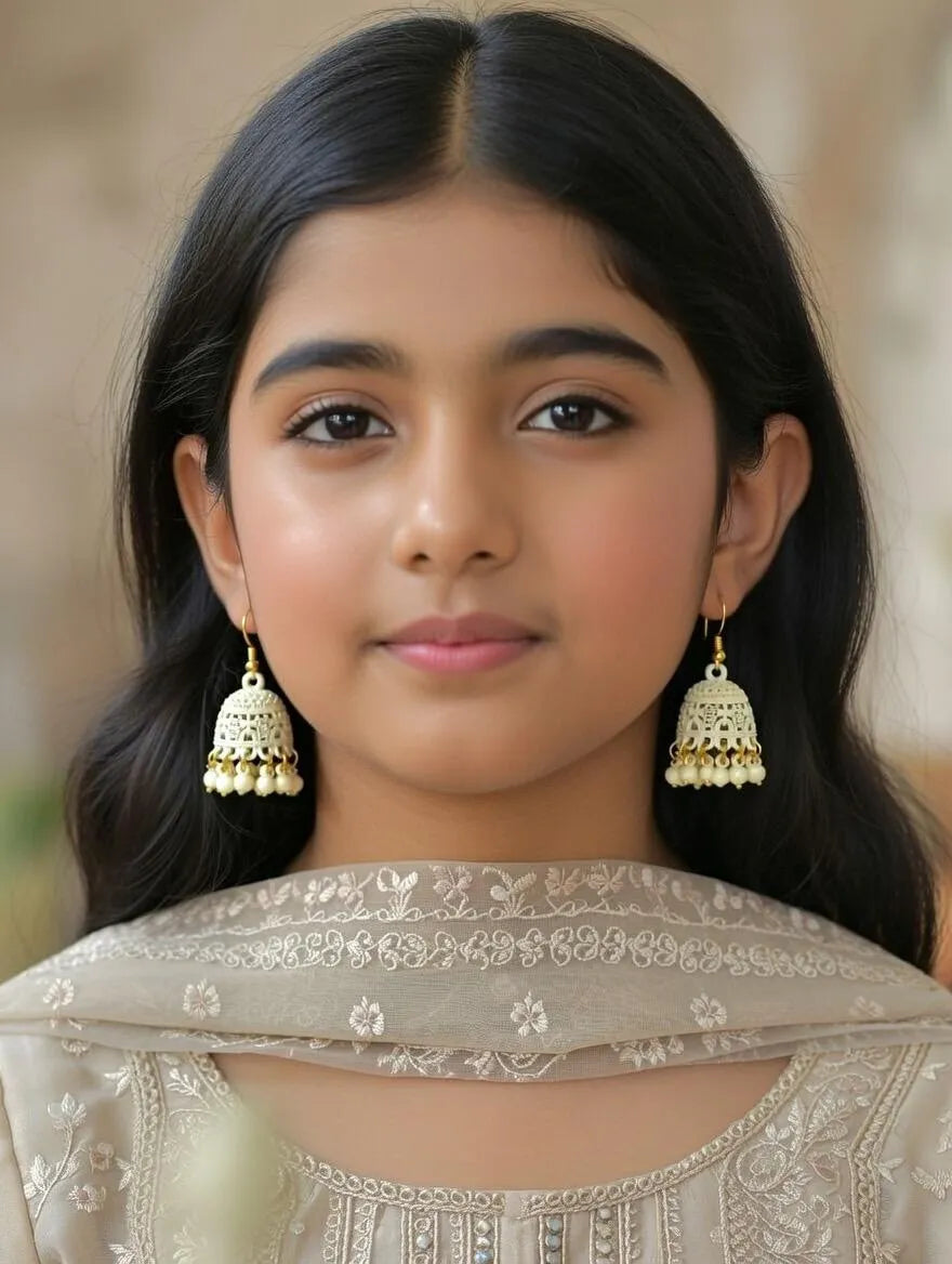 Beautiful Carved Jhumka Earrings Girls | Gold Tone Artificial Jhumkas Pakistan)