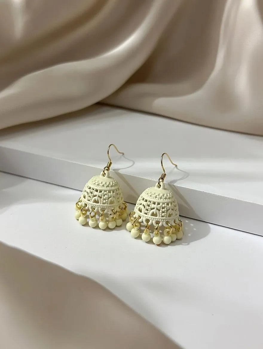 Beautiful Carved Jhumka Earrings Girls | Gold Tone Artificial Jhumkas Pakistan)