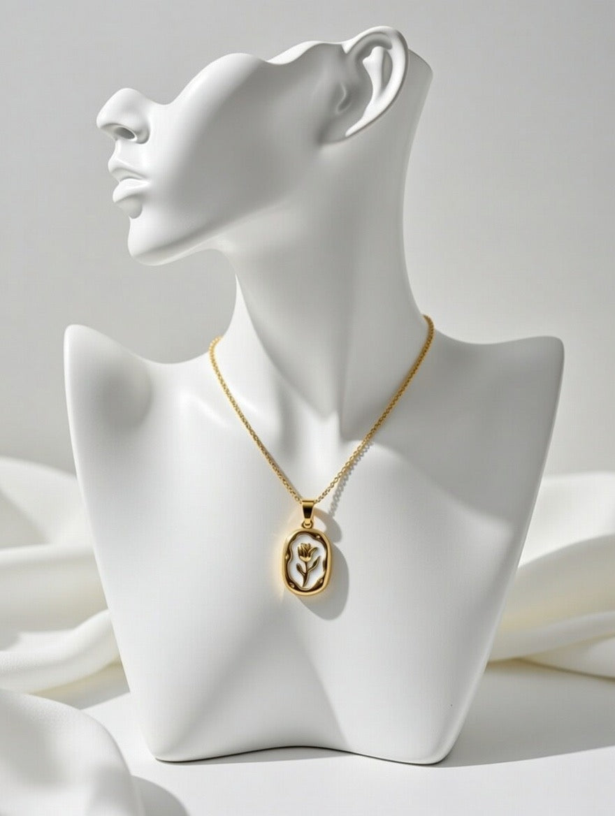 flower medallion necklace.