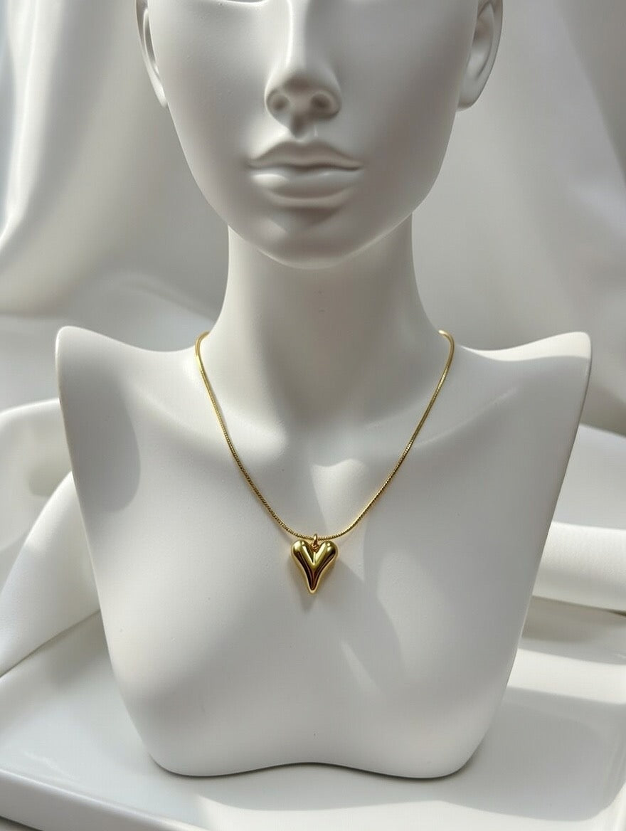 Golden Puffy Heart Necklace – Sweet & Simple