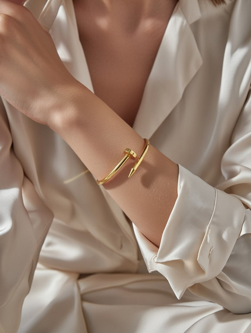 Aureva Luxury Gold Nail Bangle – Minimalist Screw Cuff Bracelet for Women & Girls in Pakistan