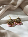 Aureva traditional gold plated jhumki earrings for women Pakistan - Antique beaded jhumkas in pink and black variants
