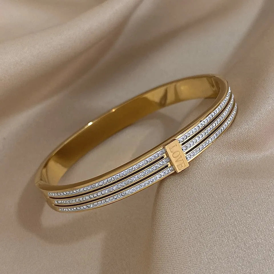 Luxury gold-plated LOVE bangle bracelet for girls with crystals - Pakistan jewelry fashion
