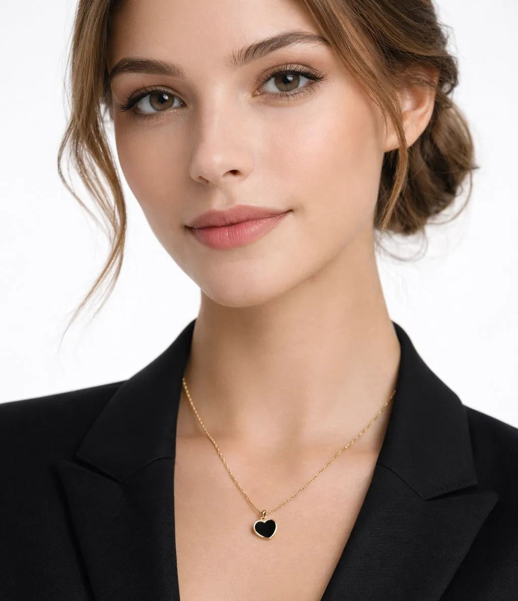 Minimalist Black heart pendant necklace for women gold plated - Pakistan jewelry fashion Lahore 