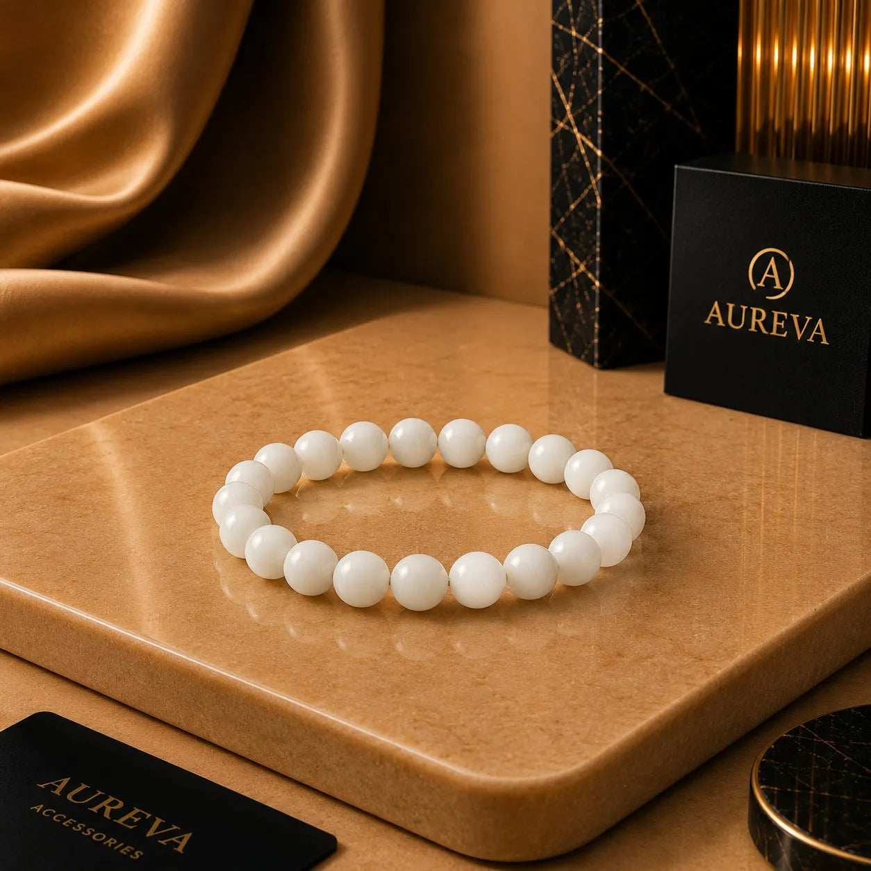 Unisex Polished Black Onyx Stretch Beaded Bracelet for Men and Women