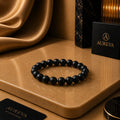 Unisex Polished Black Onyx Stretch Beaded Bracelet for Men and Women