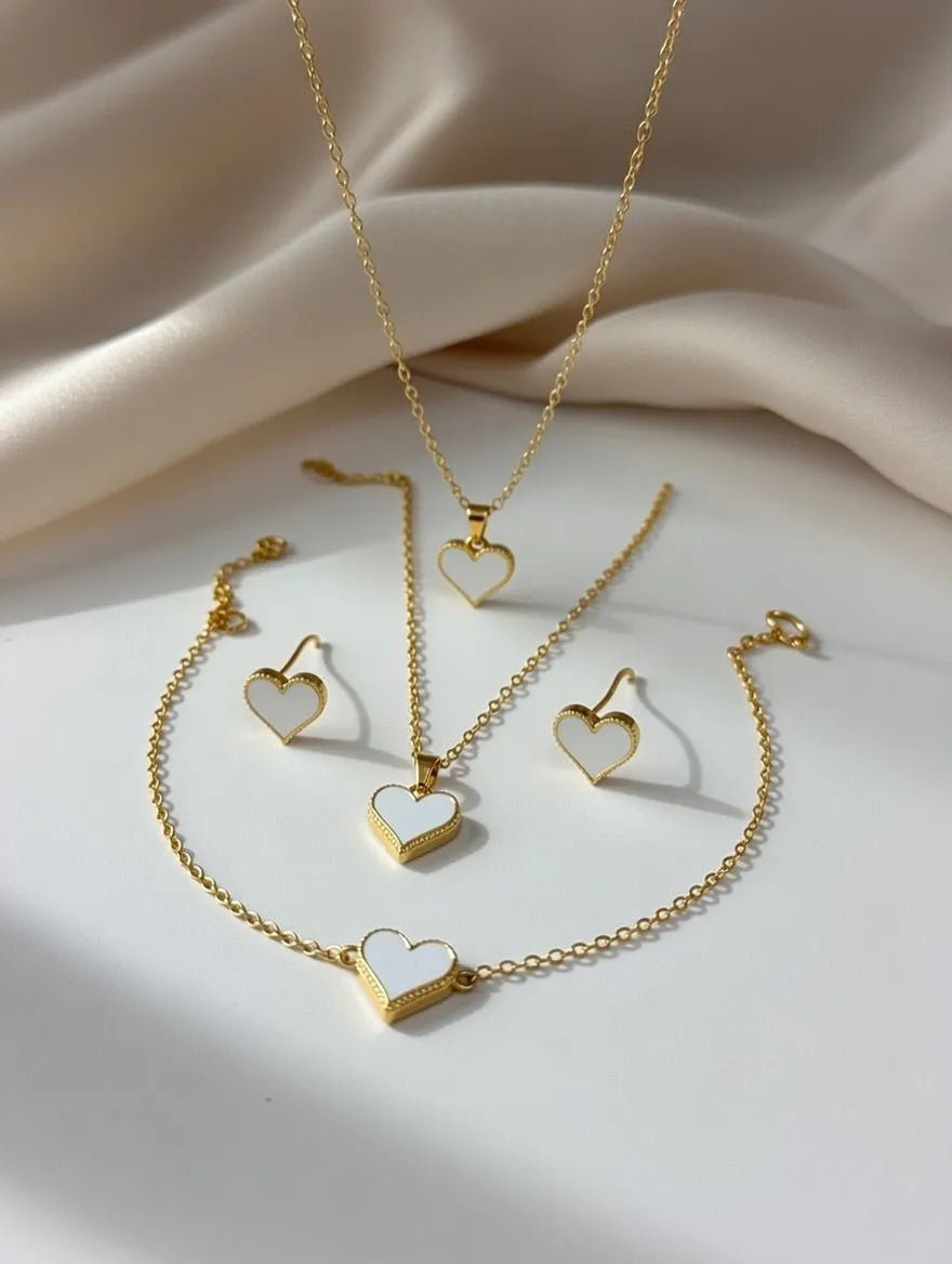 Elegant heart-shaped jewelry gift set for her featuring necklace bracelet and studs - Affordable ladies accessories in Lahore Karachi