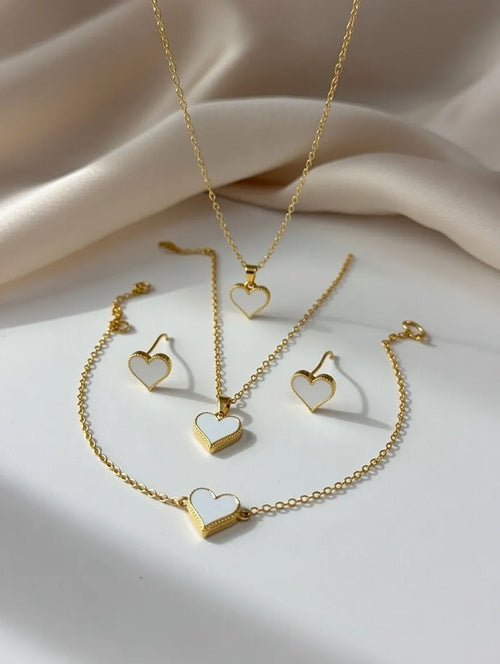 Elegant heart-shaped jewelry gift set for her featuring necklace bracelet and studs - Affordable ladies accessories in Lahore Karachi