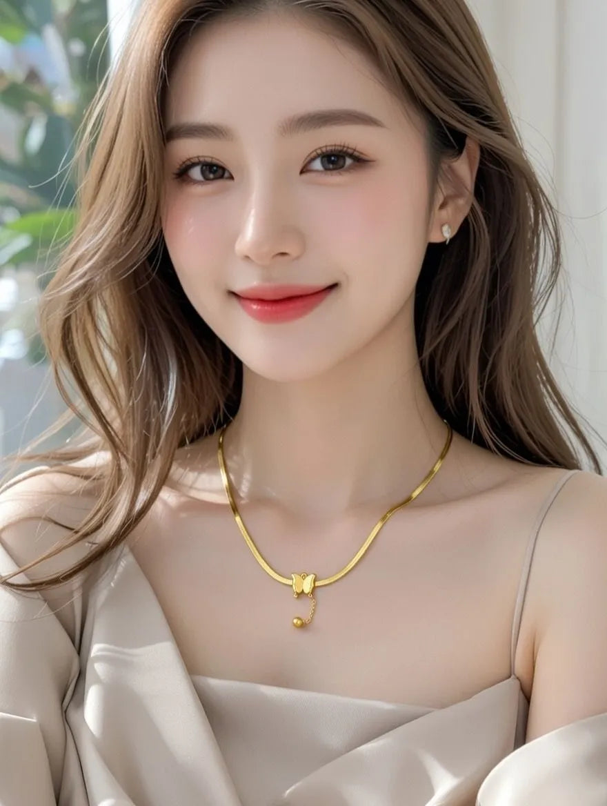 Gold butterfly pendant for girls Pakistan - Flat link gold chain necklace for women