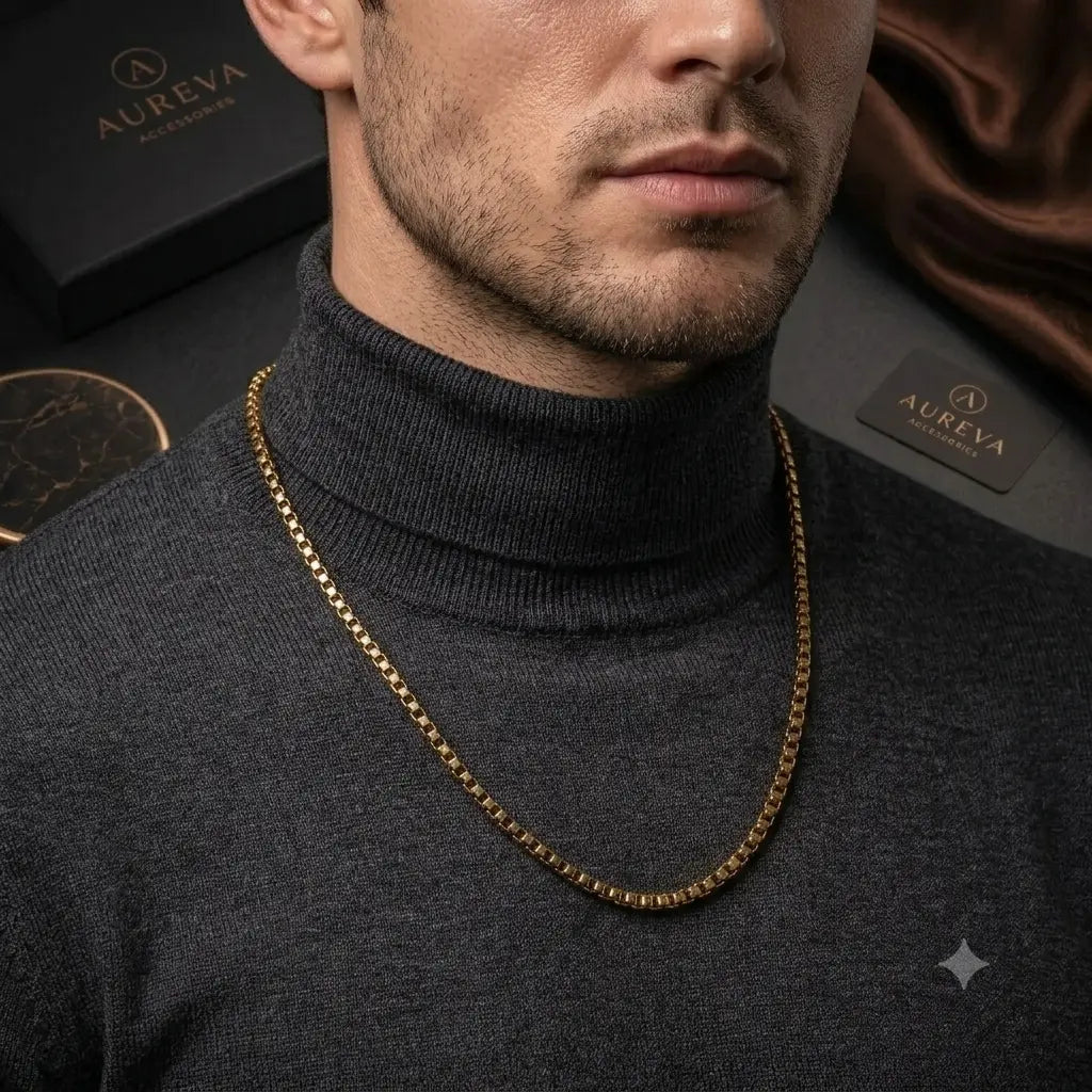 Men's Classic Box Chain Necklace - Silver, Gold & Black