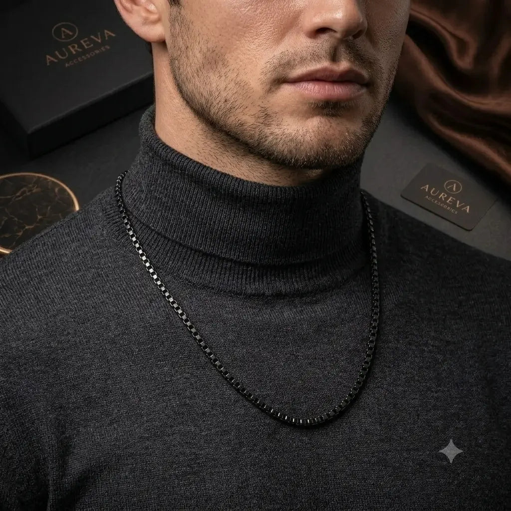 Men's Classic Box Chain Necklace - Silver, Gold & Black