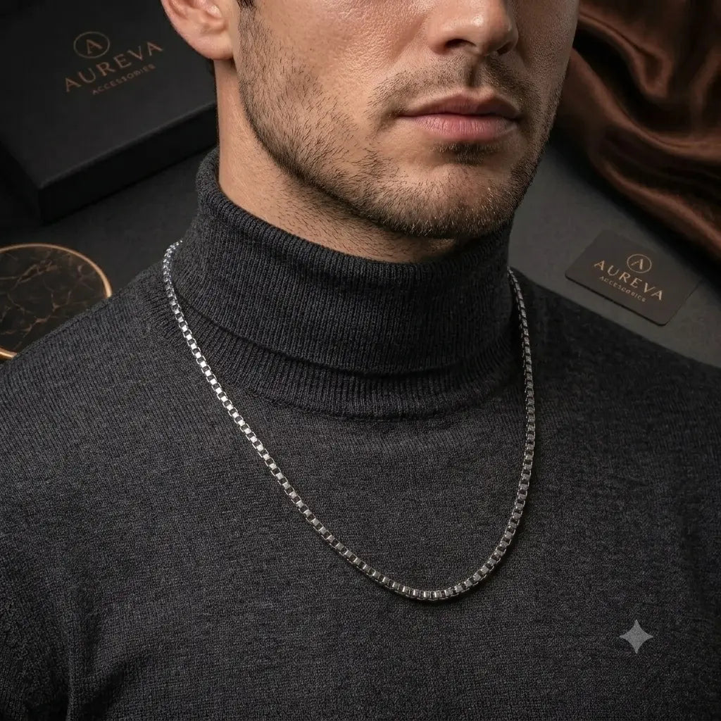 Men's Classic Box Chain Necklace - Silver, Gold & Black