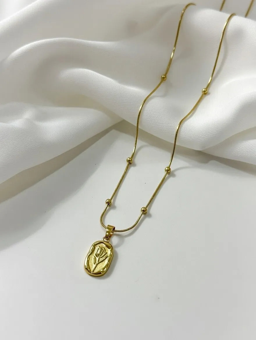 Gold Tulip Medallion Pendant for Girls Pakistan - Vintage Floral Necklace for Women Lahore Karachi