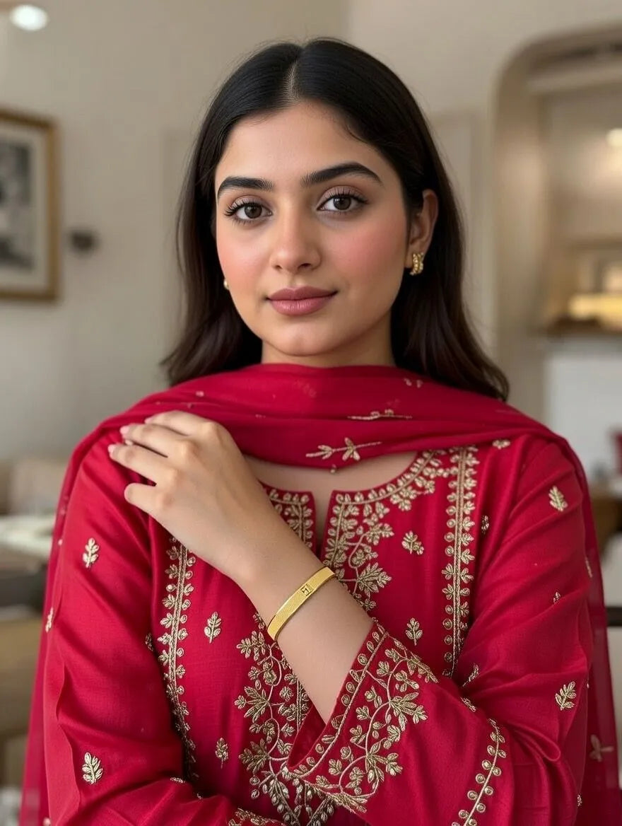 Luxury 18K gold plated textured bangle for girls with H motif design - Premium jewelry Pakistan