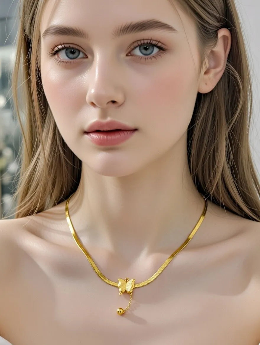 Gold butterfly pendant for girls Pakistan - Flat link gold chain necklace for women Lahore 