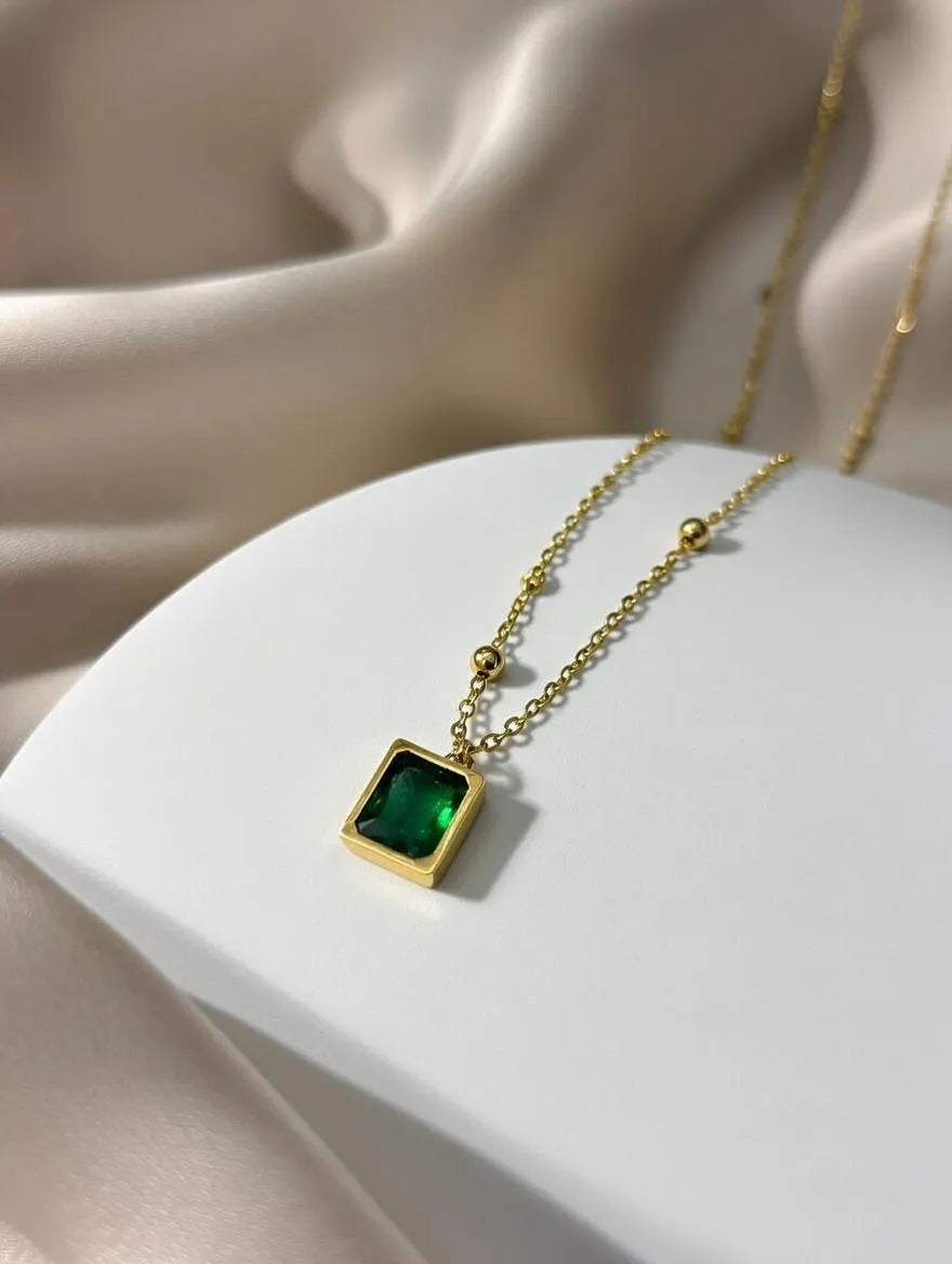 Emerald Green Square Pendant Necklace Gold | Pendant for Women & Girls Pakistan