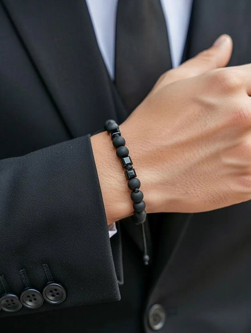 Handmade men's bracelet featuring matte black 