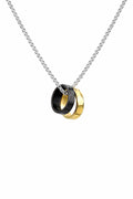 Men's double ring pendant necklace silver chain with black and gold rings - Pakistan Fashion