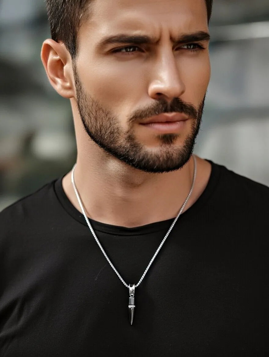 Men's black bullet-shaped pendant