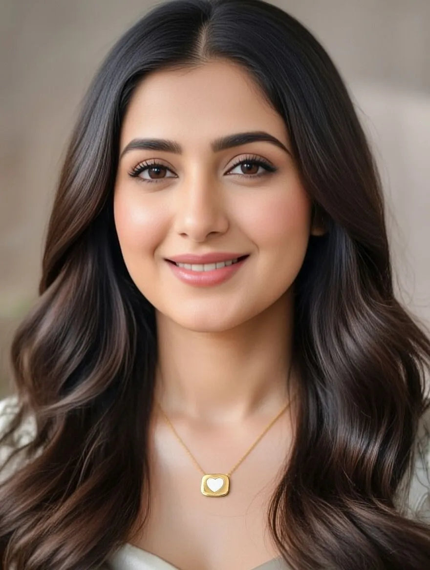 Minimalist white heart pendant necklace for women gold plated - Pakistan jewelry fashion Lahore Karachi