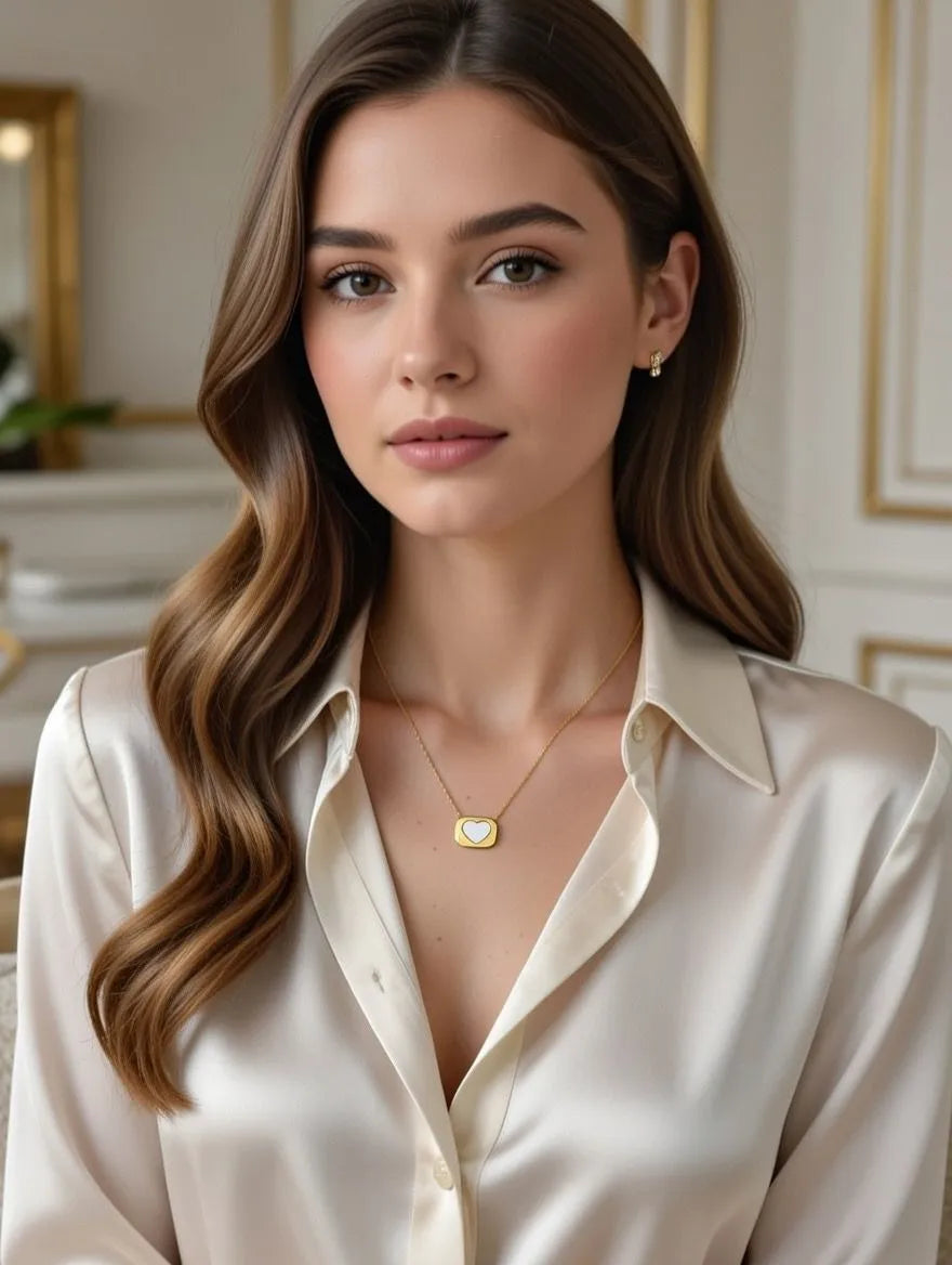 Minimalist white heart pendant necklace for women gold plated - Pakistan jewelry fashion Lahore Karachi
