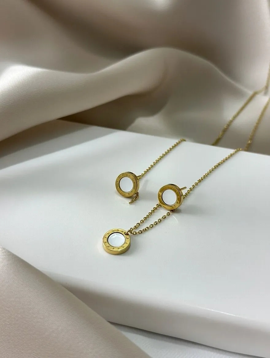 Black and white hexagon necklace set for women gold plated - Minimalist earrings for girls Pakistan Lahore Karachi