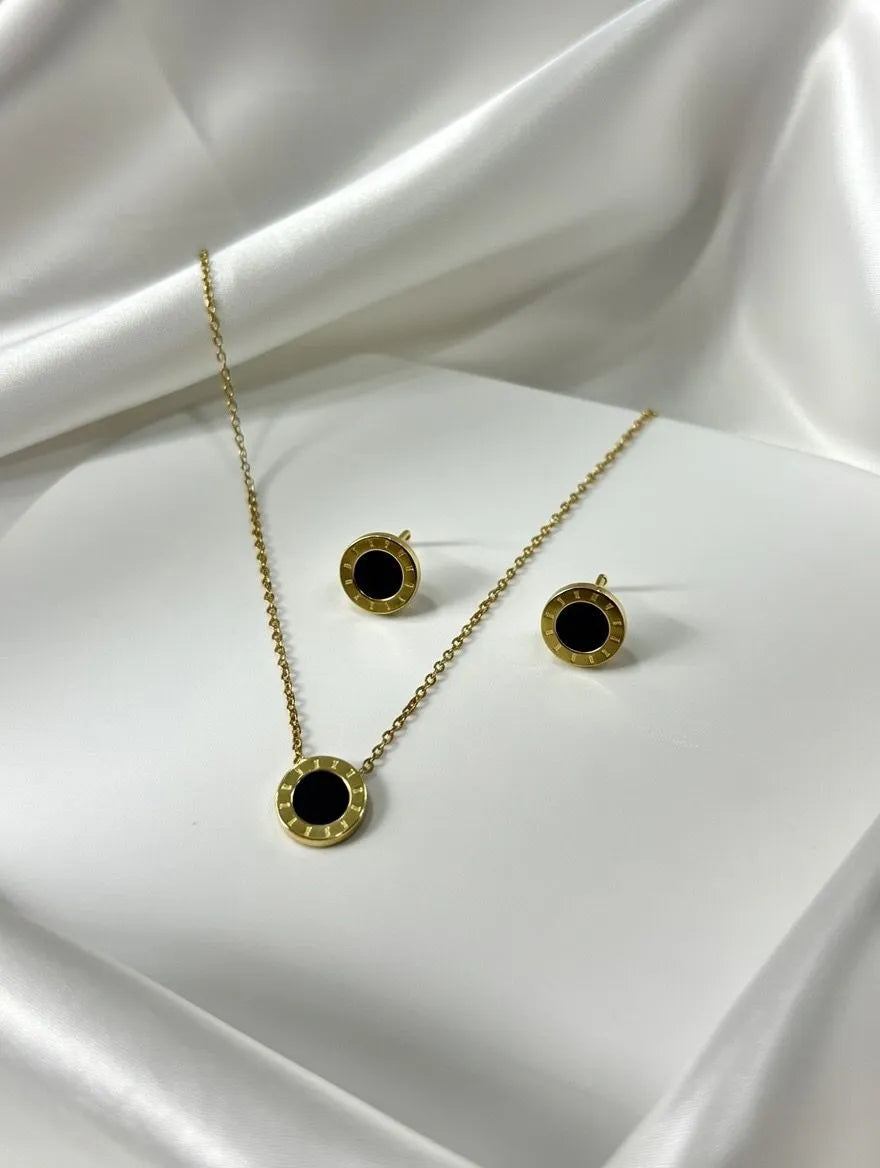 Black necklace set for women gold plated - Minimalist earrings for girls Pakistan