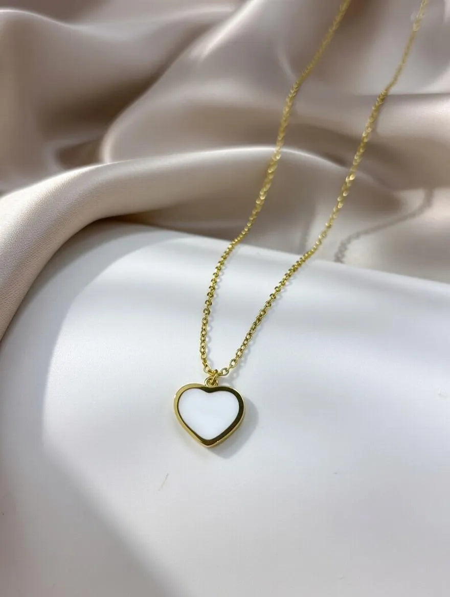 Minimalist white heart pendant necklace for women gold plated - Pakistan jewelry fashion Lahore Karachi