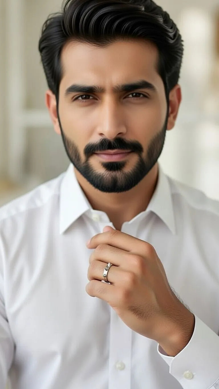 Triple spike silver ring for men punk style - Black minimalist rings for men