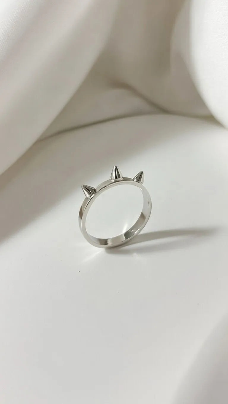 Triple spike silver ring for men punk style - Black minimalist rings for men