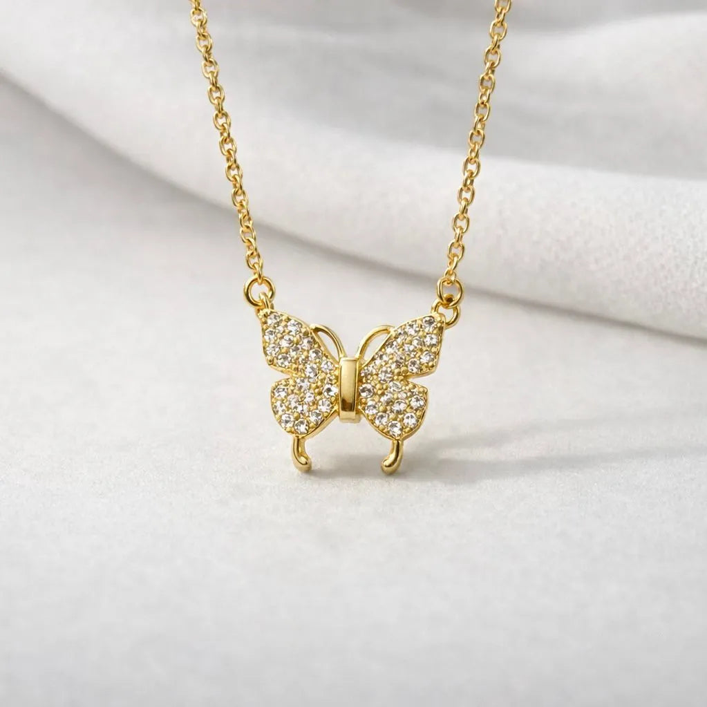 Sparkling crystal butterfly pendant for girls Pakistan - Gold butterfly necklace for women Lahore Karachi