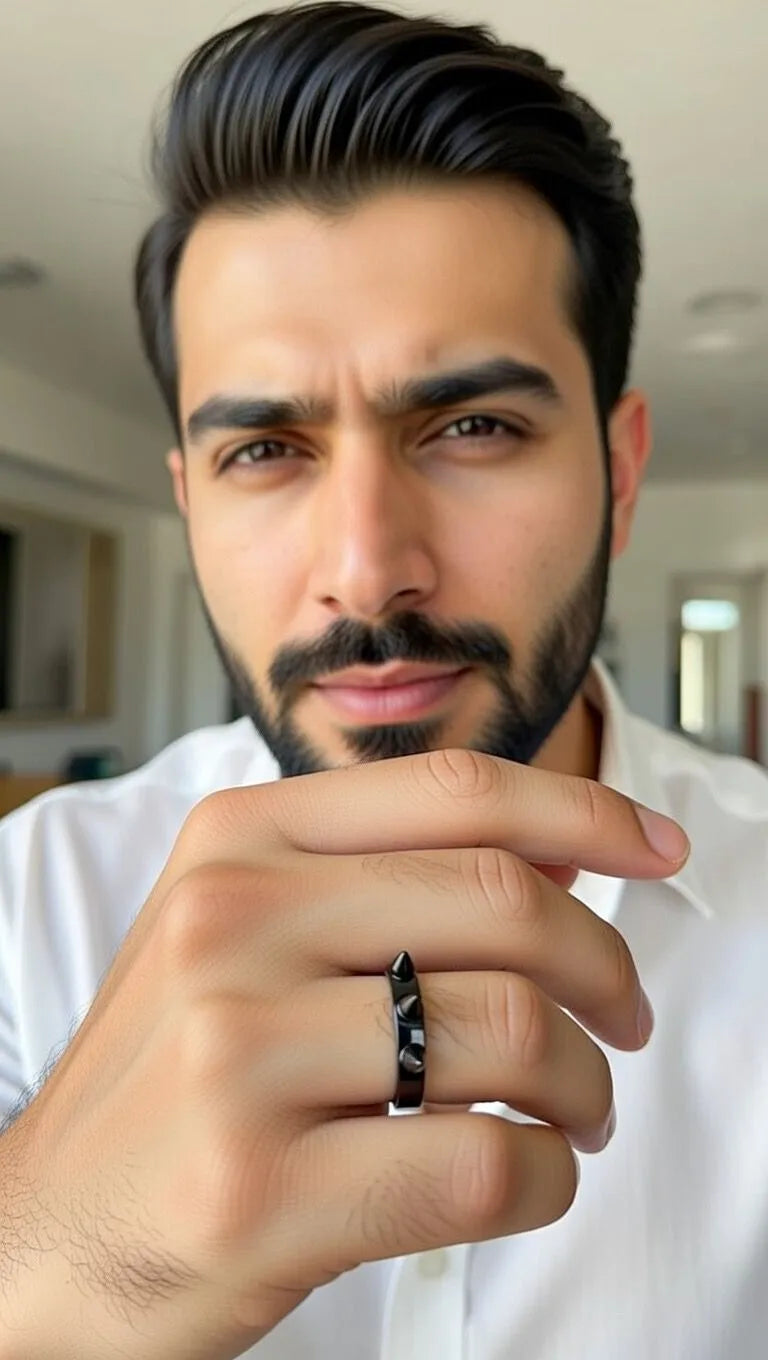 Triple spike silver ring for men punk style