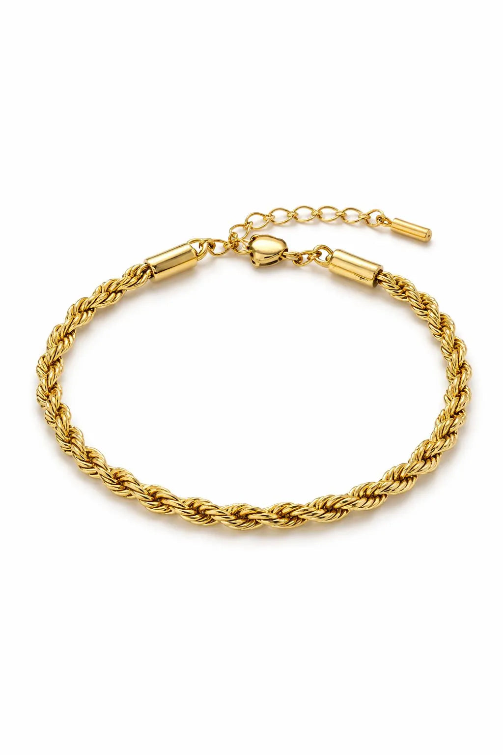 Gold braided bracelet on a white background