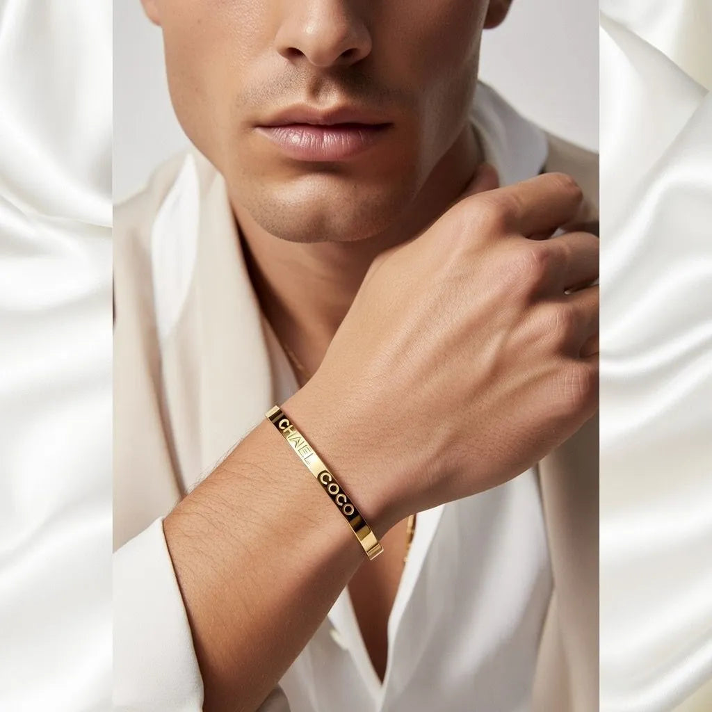 Men's gold-plated stainless steel bangle bracelet