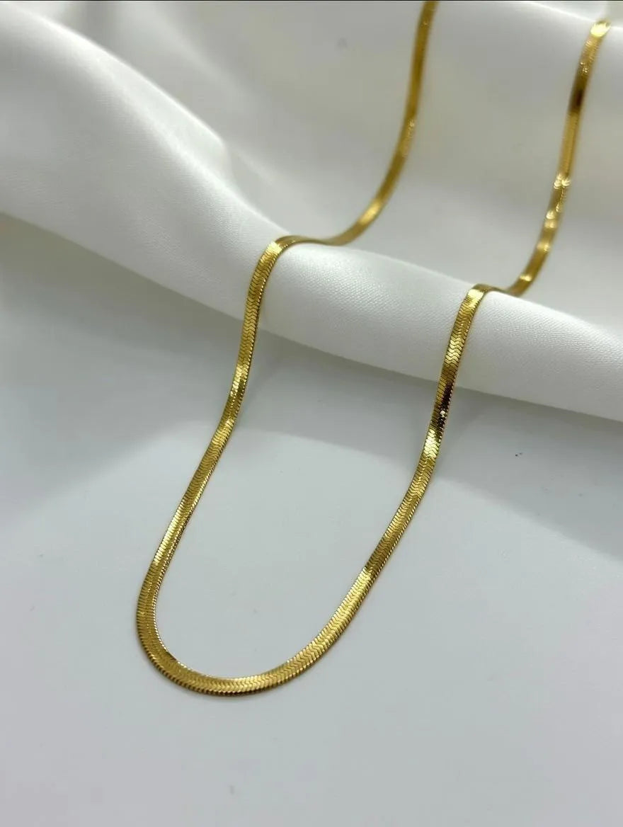Men's Gold Plated Stainless Steel Flat Herringbone Snake Chain Necklace