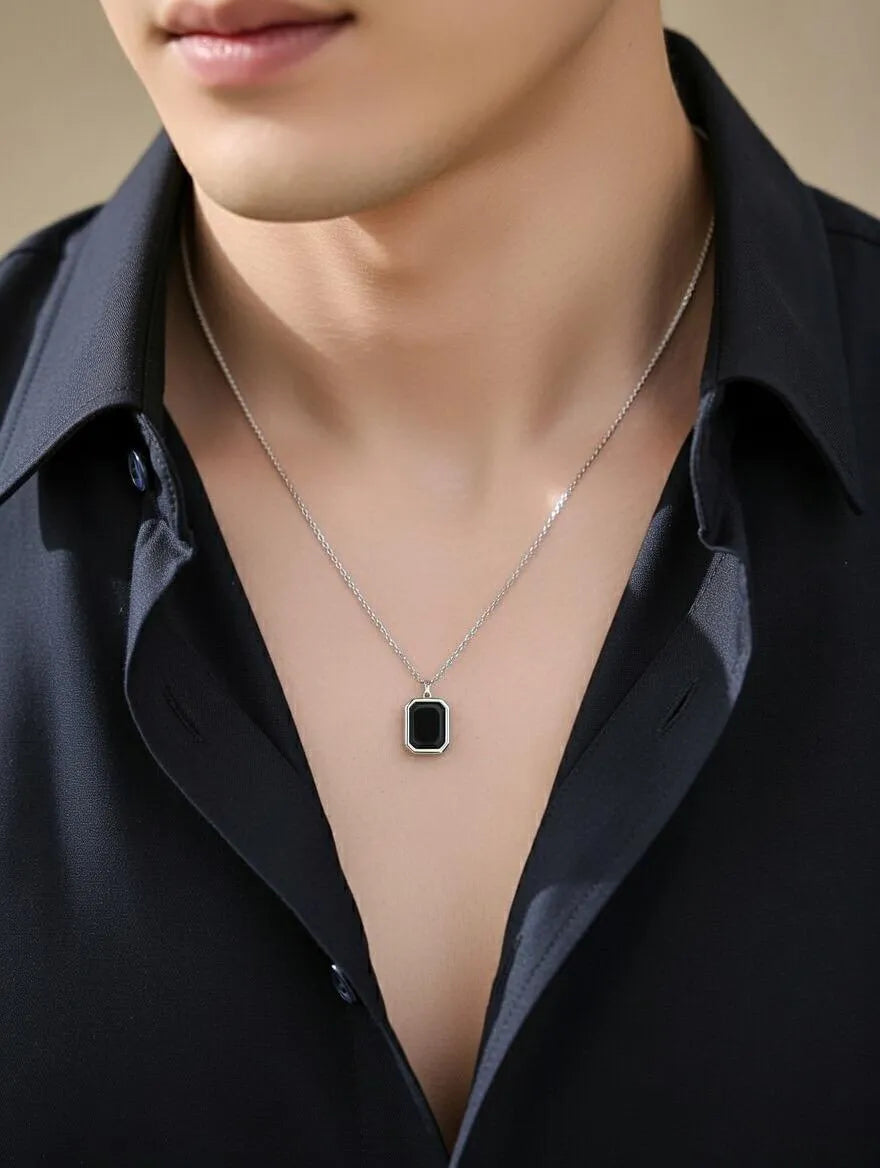 Unisex gold-toned rectangular pendant