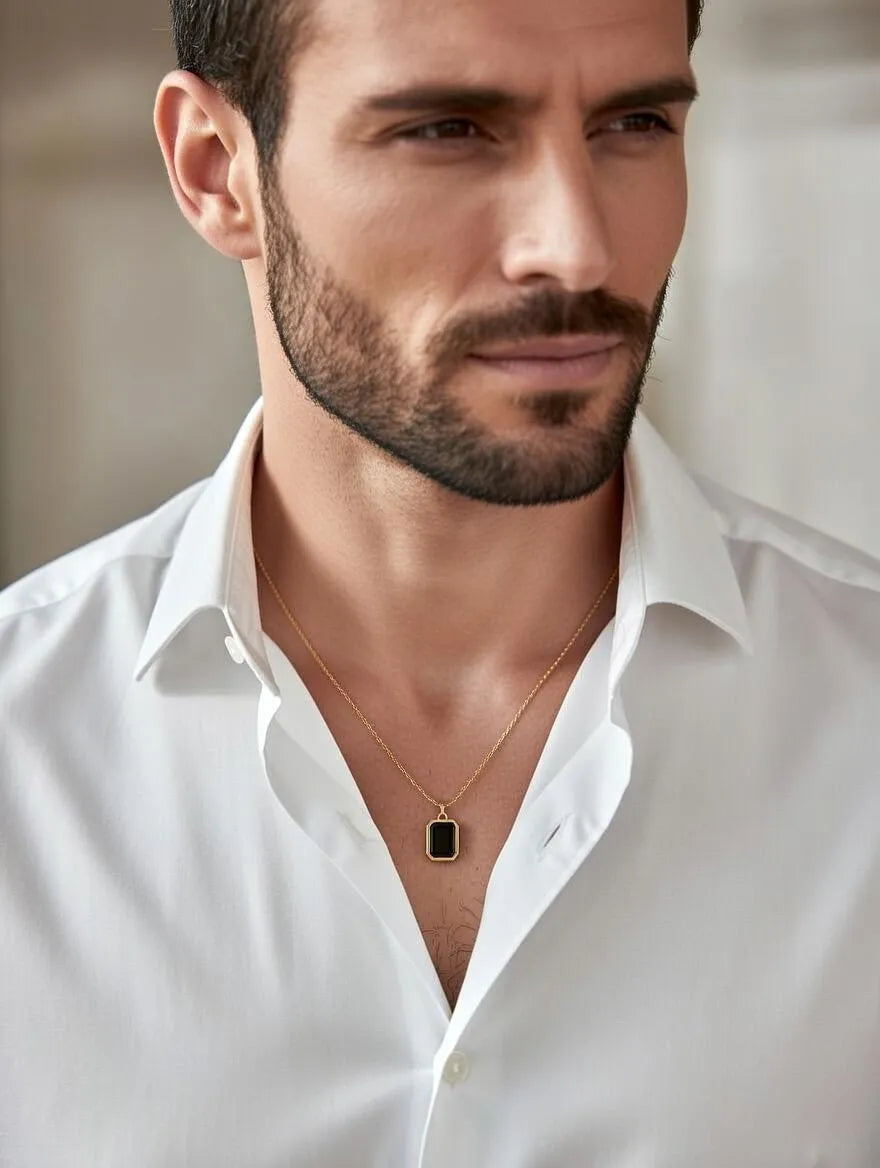 Unisex gold-toned rectangular pendant