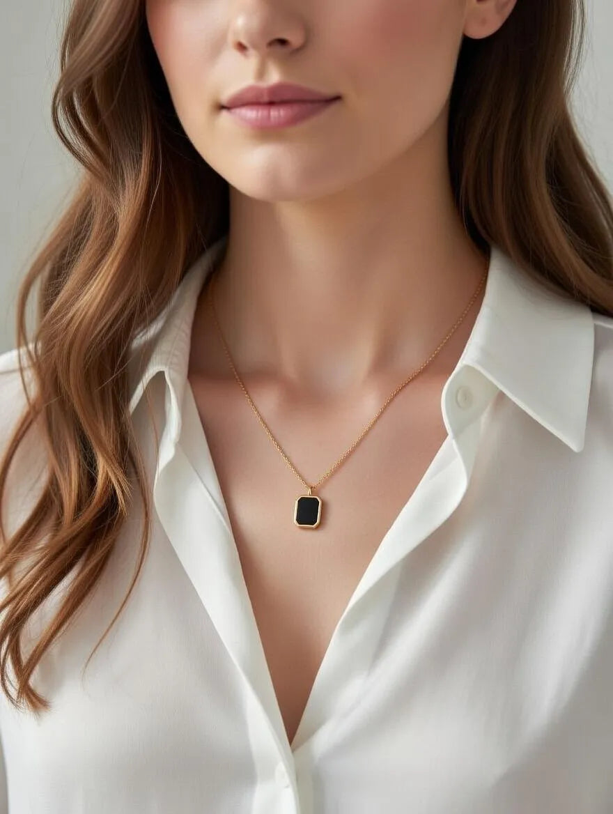 Unisex gold-toned rectangular pendant