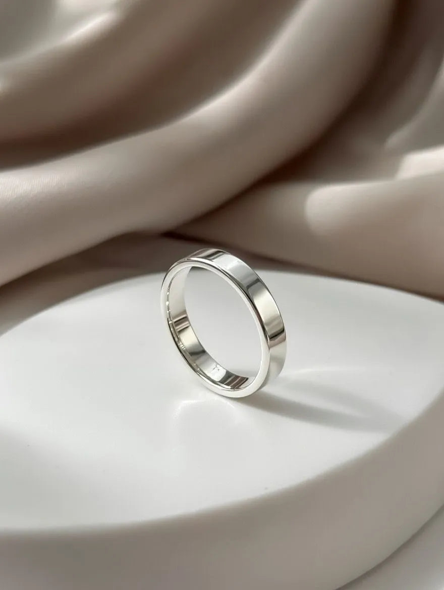 Men's Matte Silver and Polished Mirror Edge Stainless Steel Band Ring