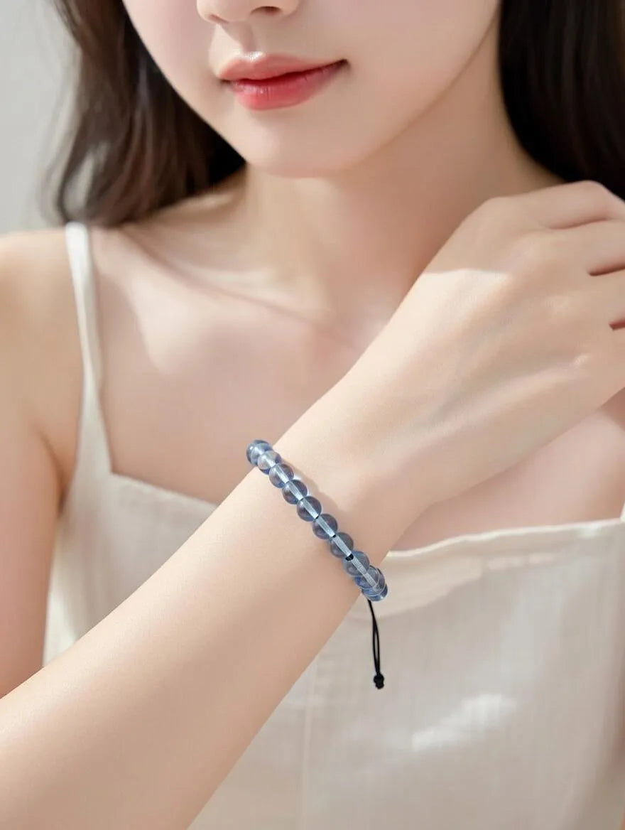 Unisex Blue Translucent Beaded Adjustable Bracelet for Men and Women