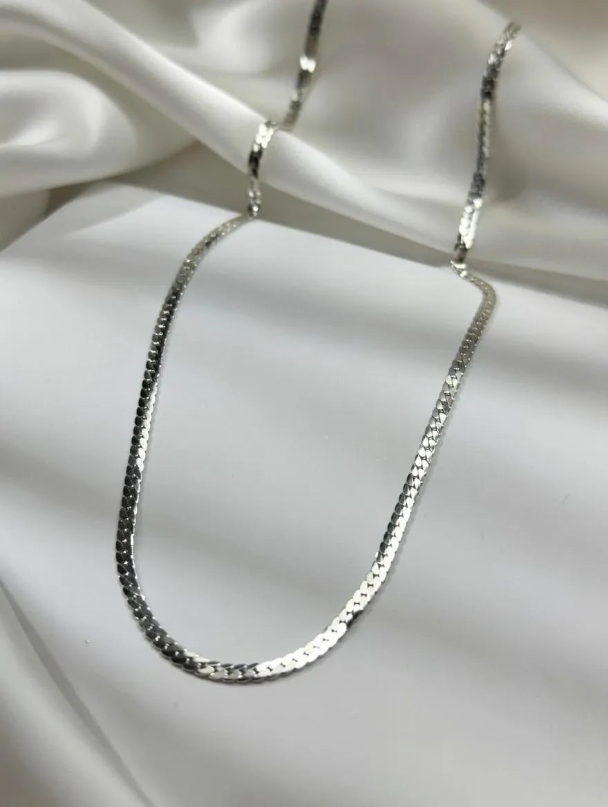 Men's Silver Stainless Steel Flat Herringbone Chain Necklace