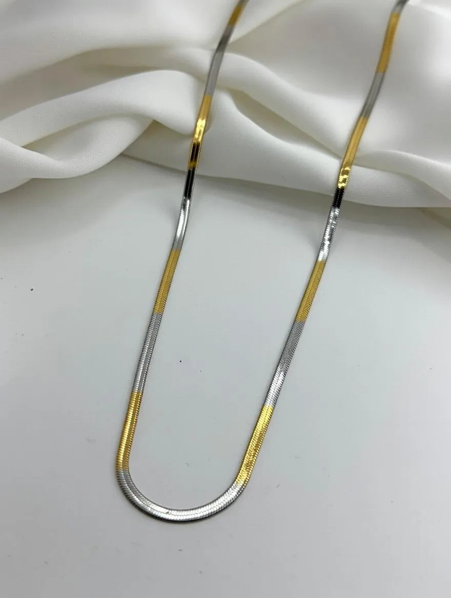 Two Tone Gold and Silver Stainless Steel Herringbone Snake Chain Necklace for Men
