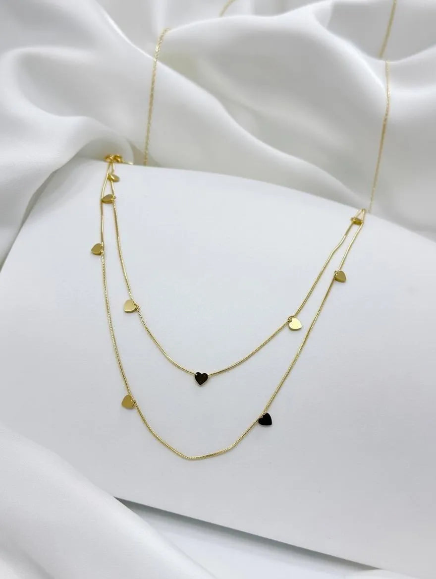 Aureva Double Layer Gold Heart Necklace – Multi-Charm Anniversary & Valentine's Gift for Women in Pakistan