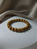 Unisex Natural Brown Wood Beaded Stretch Bracelet for Men and Women