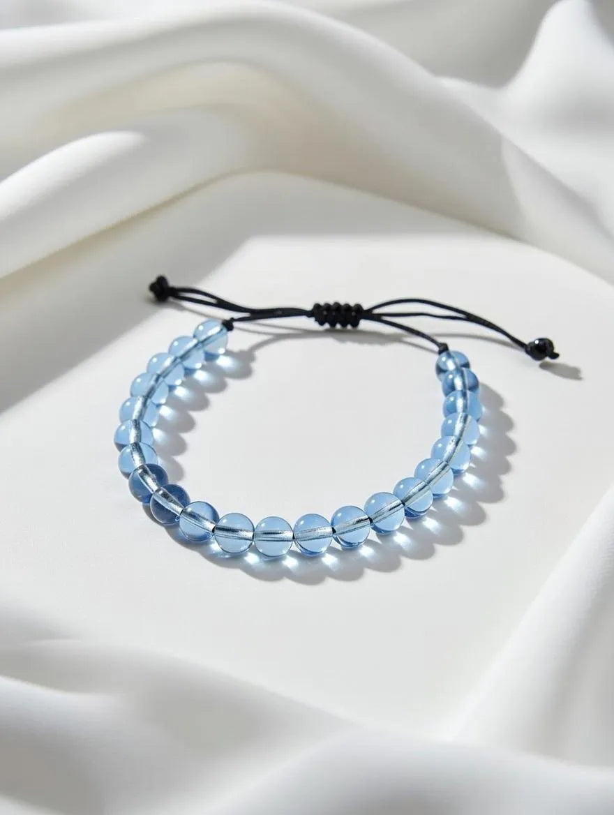 Unisex Blue Translucent Beaded Adjustable Bracelet for Men and Women