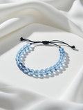 Unisex Blue Translucent Beaded Adjustable Bracelet for Men and Women