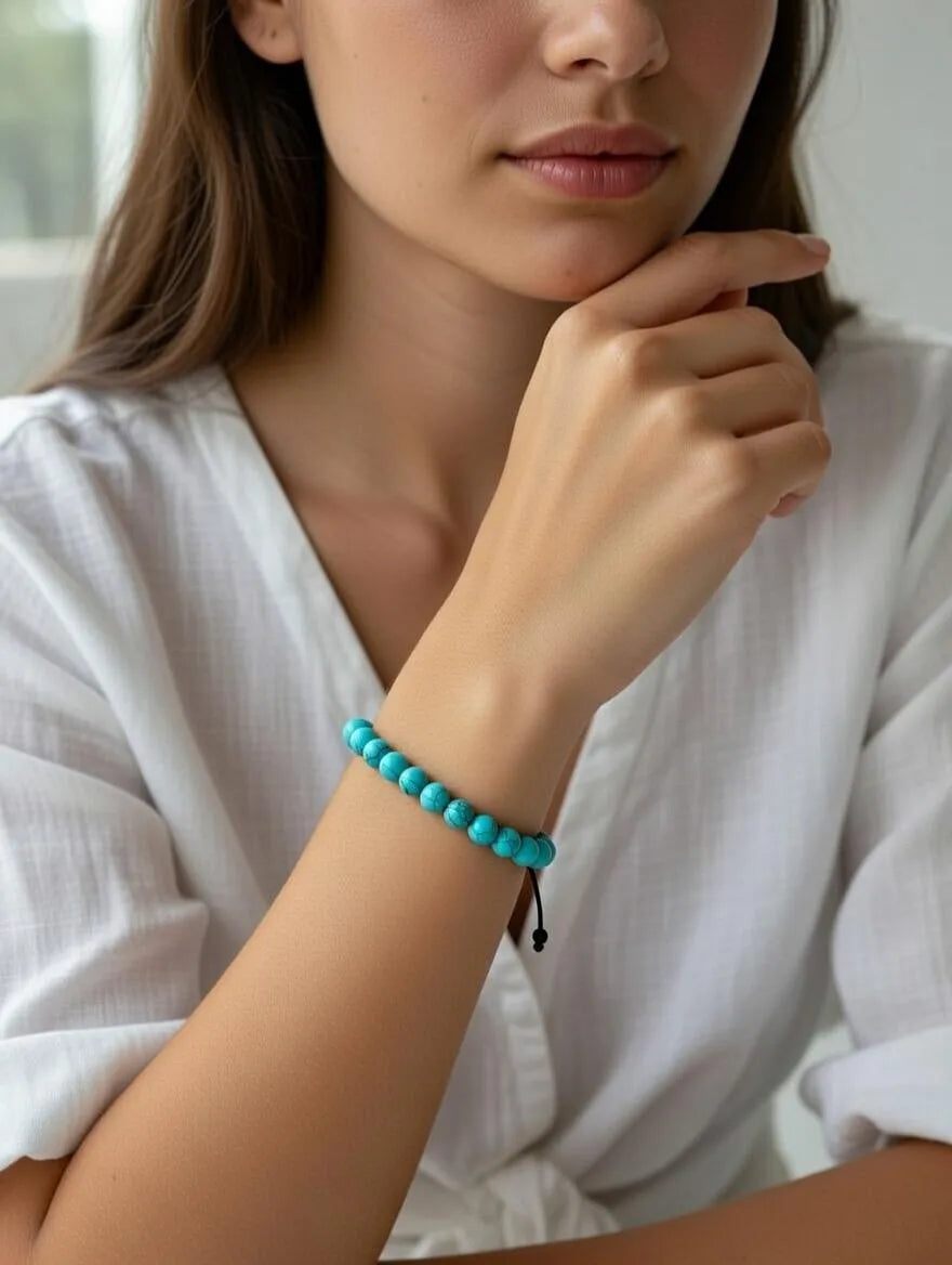 Unisex Turquoise Howlite Adjustable Beaded Bracelet for Men and Women